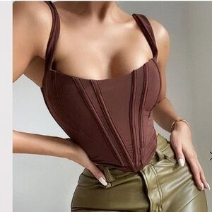 NEW House Of CB Ninetta Chocolate Brown Mesh Corset Bustier Crop Top S Bodice